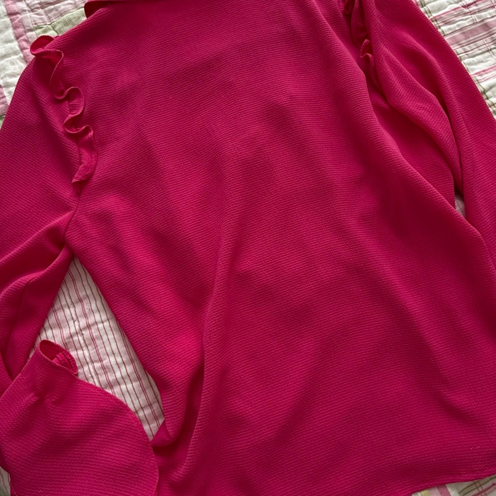 CeCe Fuchsia Ruffle Trim Top - Picture 4 of 11